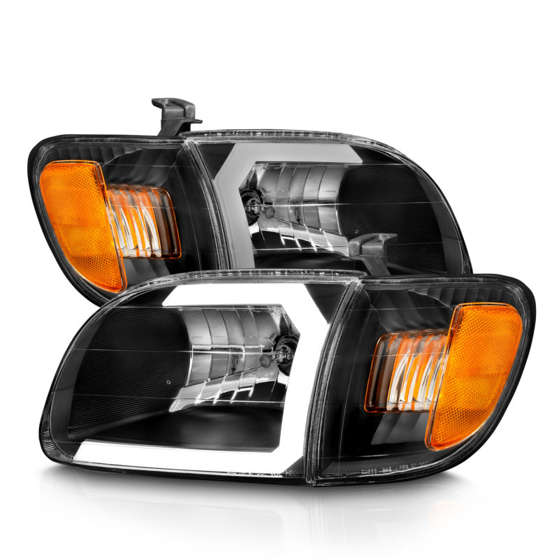 ANZO 00-04 Toyota Tundra (compatível apenas com cabine Reg/Acc) Faróis de cristal com barra de luz preta com luz de canto