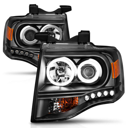 ANZO 2007-2014 Ford Expedition Projetor Faróis com Halo Preto