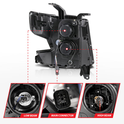 ANZO 2015-2020 Chevy Tahoe projetor faróis estilo prancha preto com DRL