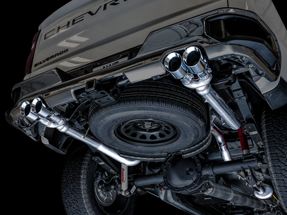 AWE Tuning 4th Gen GM 1500 5.3L 0FG Catback Split Saída traseira (com recortes de pára-choques) - pontas cromadas quádruplas