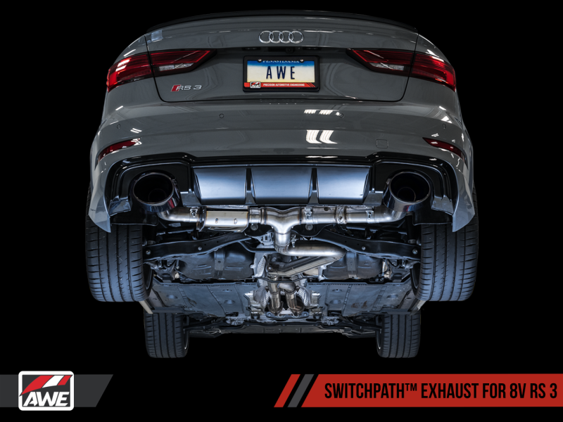 AWE Tuning 17-19 Audi RS3 8V SwitchPath Escape c/Diamond Black RS-Style Tips