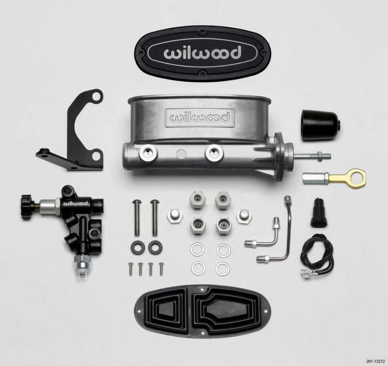 Kit Wilwood HV Tandem M/C com suporte L/H e válvula de propulsão - furo de 7/8 pol. com haste de pressão - Mustang antigo