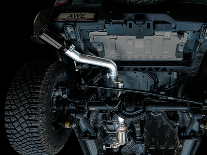 AWE Tuning 2021+ Ford Bronco 0FG Escape de saída traseira simples com bico preto Diamond &amp; Bash Guard