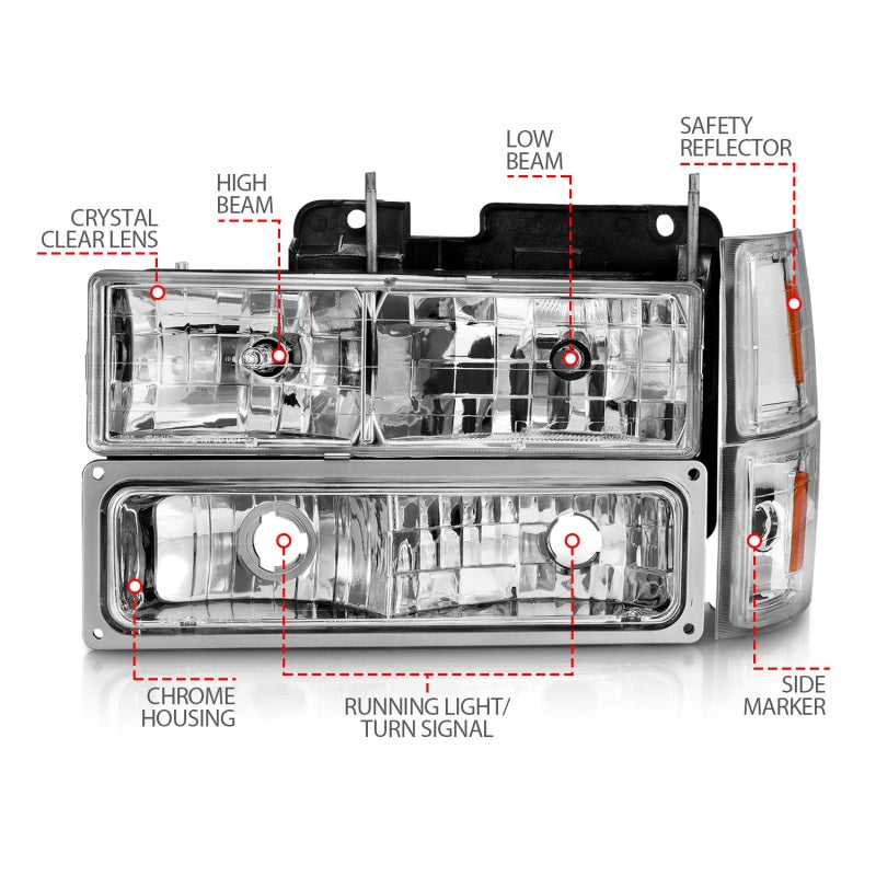 ANZO 88-98 Chevrolet C1500 Crystal Headlights Chrome w/ Signal and