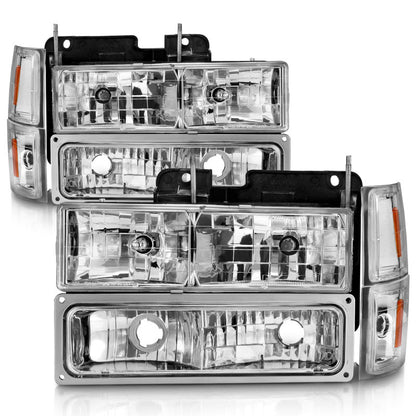 ANZO 88-98 Chevrolet C1500 Faróis de cristal cromados com sinalizadores e luzes laterais