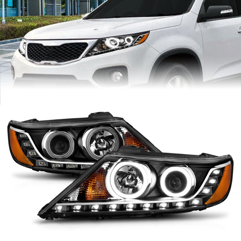 ANZO 2011-2013 Kia Sorento Projetor Faróis c/ Halo Black (CCFL)