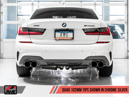 AWE Tuning 2019+ BMW M340i (G20) Escape de edición Touring no resonante - Puntas plateadas cromadas cuádruples