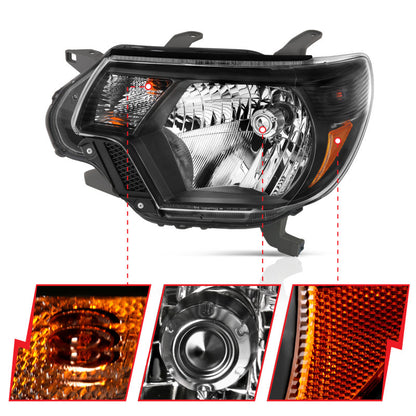 ANZO 2012-2015 Toyota Tacoma Crystal Faróis Preto