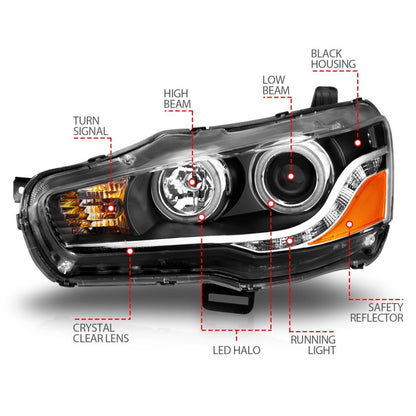 ANZO 2008-2015 Mitsubishi Lancer Projector Faróis c/ Halo Black (CCFL)