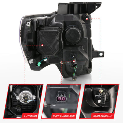 ANZO 2009-2014 Ford F-150 Projetor Farol Cromado Âmbar