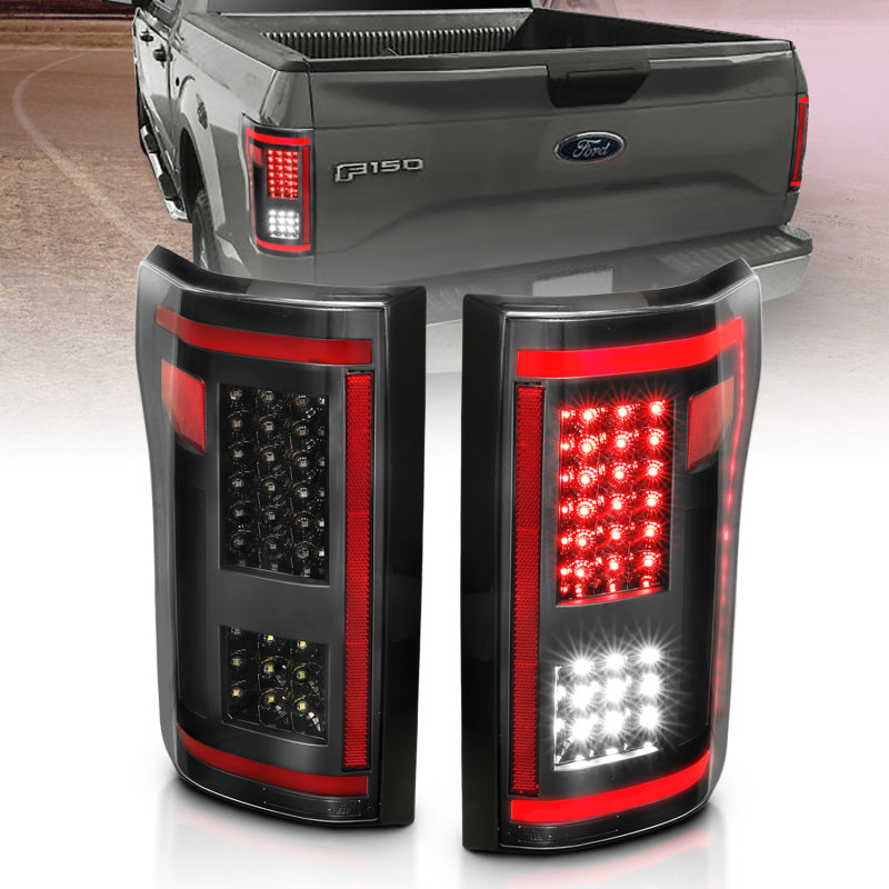 Lanternas traseiras de LED ANZO 15-17 Ford F-150 pretas com sequencial
