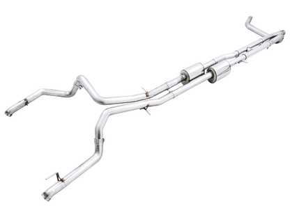 AWE Tuning 22-23 GMC Sierra 1500 AT4X 6.2L 0FG Catback Split Dual (Pára-choque plano) - Bashguard (sem pontas)