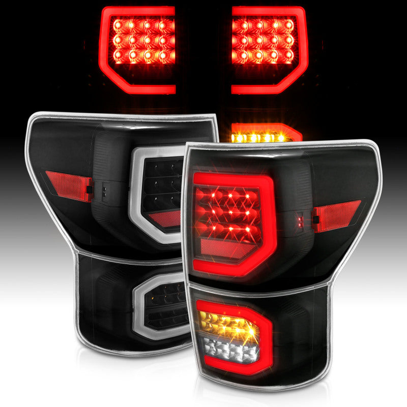 ANZO 2007-2013 Toyota Tundra Lanternas traseiras de LED estilo prancha pretas com lentes transparentes