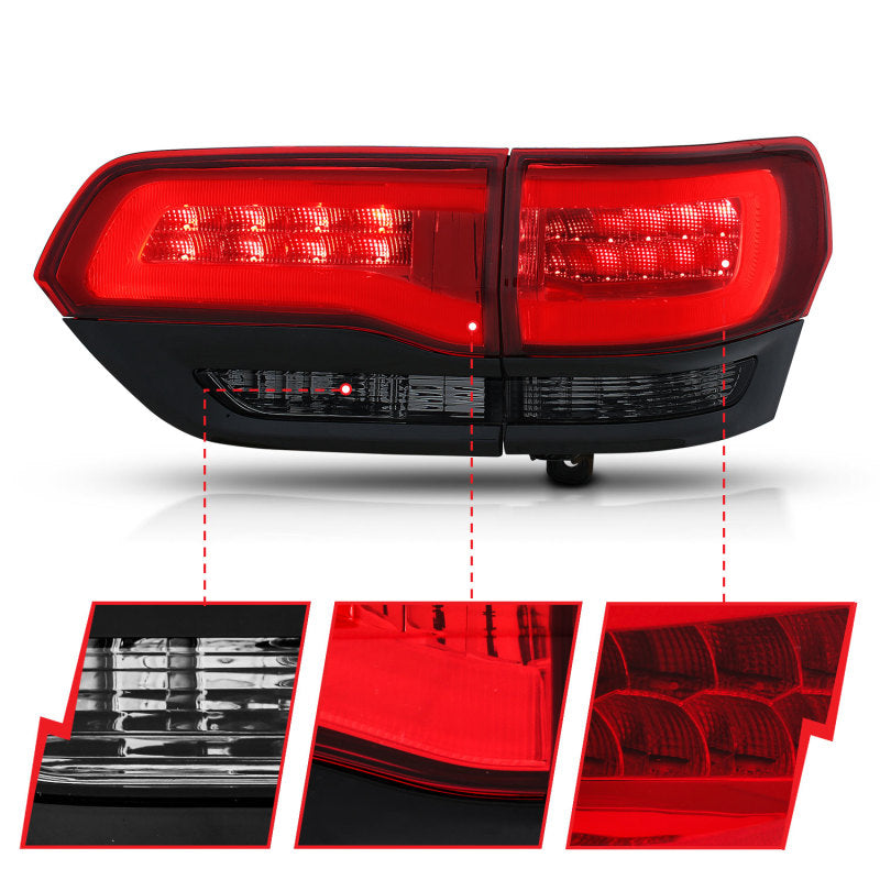 ANZO 2014-2016 Jeep Grand Cherokee Lanternas traseiras de LED vermelho/fumaça