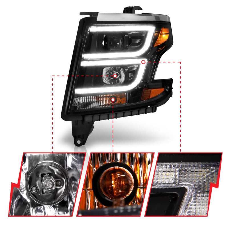 ANZO 2015-2020 Chevy Tahoe projetor faróis estilo prancha preto com DRL