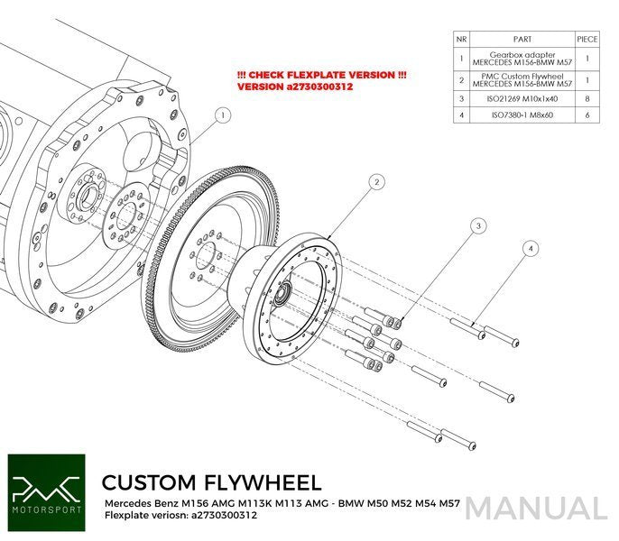 PMC Motorsport - Flywheel Mercedes-Benz M113 M156 AMG - BMW M50 S50 M52 S52 M54 S54 M57 - 184MM 7.25" (P) (K0M50-TP-M156)