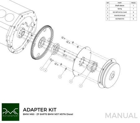 PMC Motorsport - Adapter Kit BMW M60 - BMW N57N N57 ZF 8HP70 (A-M60-8HP)