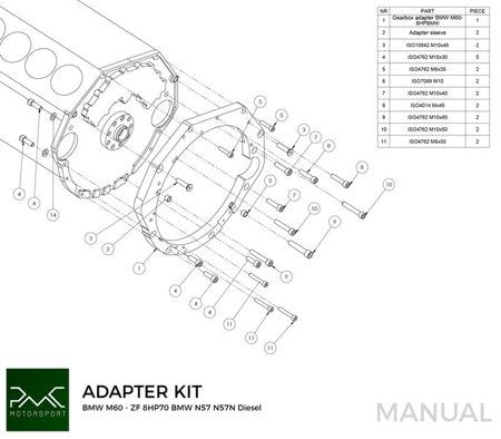 PMC Motorsport - Adapter Kit BMW M60 - BMW N57N N57 ZF 8HP70 (A-M60-8HP)