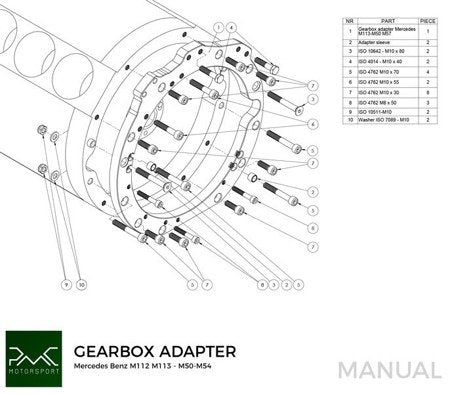 PMC Motorsport - Adapter Kit Mercedes-Benz M113 - BMW M50 S50 M52 S52 M54 - 184mm / 7.25" (A-M113K-M50-184P)