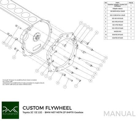 PMC Motorsport - Adapter Kit Toyota JZ 1JZ 2JZ - BMW ZF 8HP70 8HP75 N57 N57N