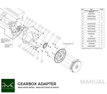 PMC MOTORSPORT - Adapter kit BMW M57N M57N2 - BMW ZF 8HP 8HP70 8HP50 / GS6-53DZ JGL