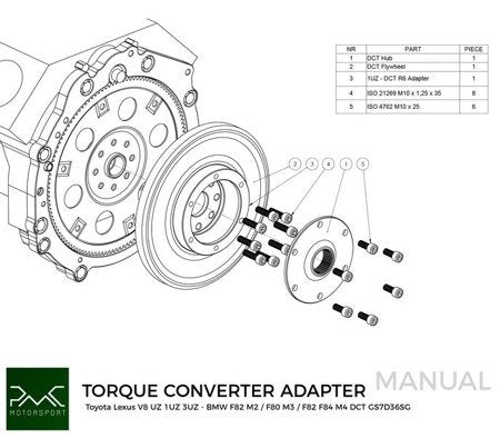 PMC Motorsport - Adapter kit Toyota UZ - BMW DCT DKG Getrag GS7D36SG Inline-six (H) (A-UZ-DCT6-H)