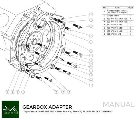 PMC Motorsport - Adapter kit Toyota UZ - BMW DCT DKG Getrag GS7D36SG Inline-six (H) (A-UZ-DCT6-H)