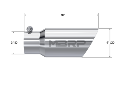 Ponta Universal MBRP 4 pol. OD 3 pol. Entrada 10 pol. Comprimento Parede dupla Extremidade angular T304