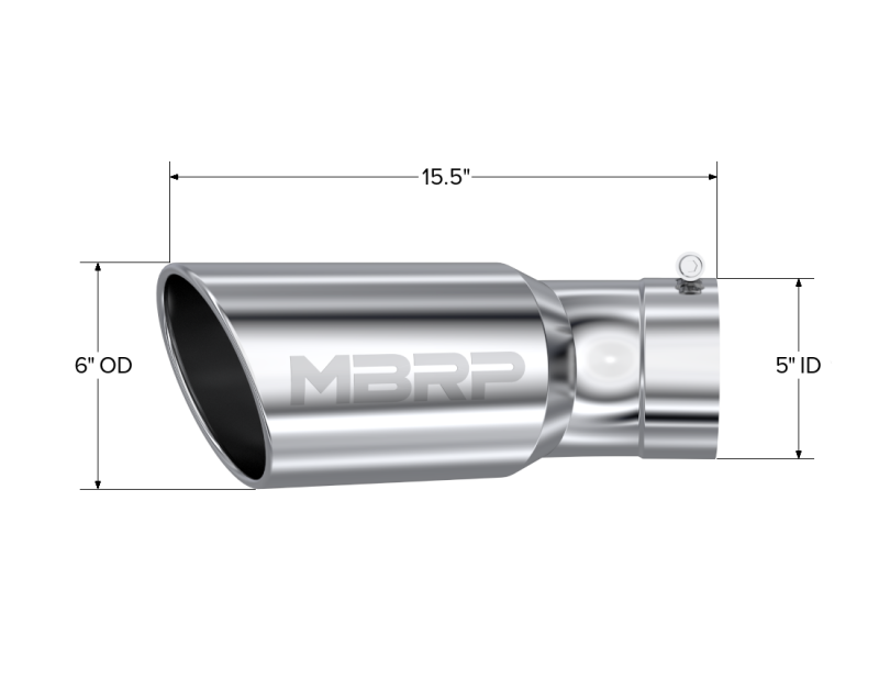 MBRP Punta universal 6 in OD 5 in Entrada 15.5 in Longitud 30 Deg Bend Extremo enrollado en ángulo T304