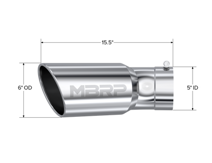 MBRP Punta universal 6 in OD 5 in Entrada 15.5 in Longitud 30 Deg Bend Extremo enrollado en ángulo T304