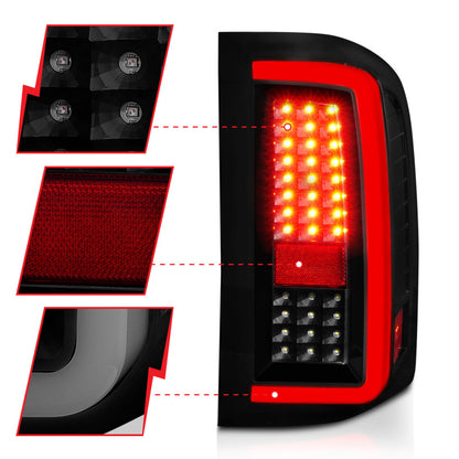 ANZO 2007-2013 Chevrolet Silverado 1500/ 2500/ 3500 Lanternas traseiras de LED com barra de luz Caixa preta fumaça
