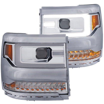 ANZO 16-17 Chevy Silverado 1500 Projetor Faróis Estilo Plank Design Cromado c/ Âmbar
