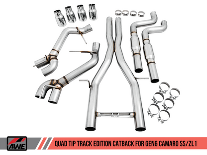 AWE Tuning 16-19 Chevy Camaro SS Resonated Cat-Back Exhaust-Track Edition (Quad Chrome Silver Tips)