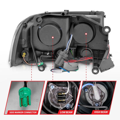 ANZO 1997-2004 Dodge Dakota Cristal Faróis Preto 1pc