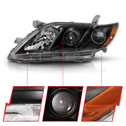 ANZO 2007-2009 Toyota Camry Projetor Farol Preto Âmbar