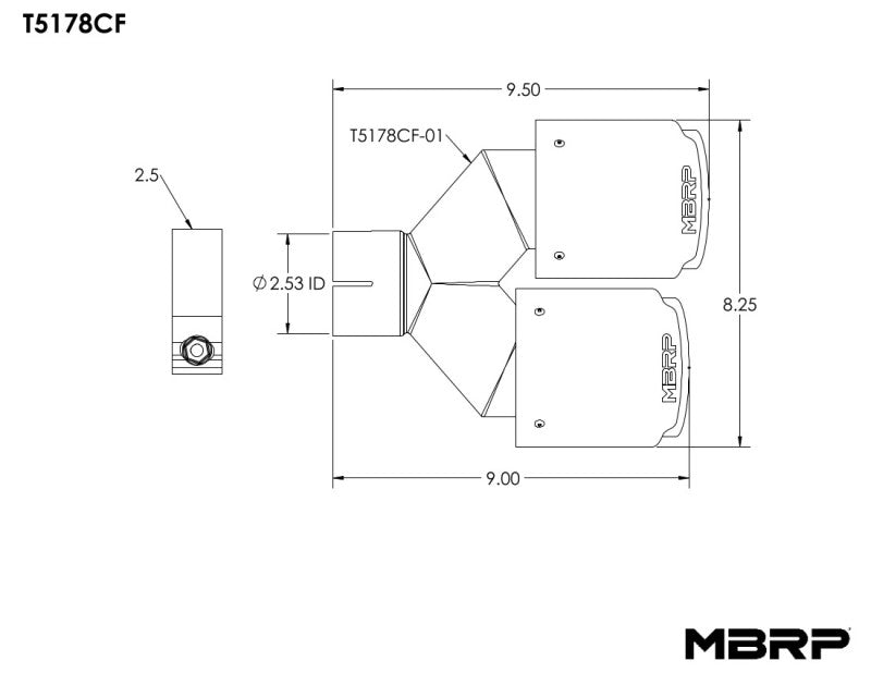 MBRP Universal Fibra de Carbono Ponta Dupla 4 pol OD/2,5 pol Entrada