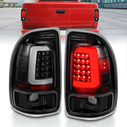 ANZO 1997-2004 Dodge Dakota Lanternas traseiras de LED com carcaça preta Par de lentes transparentes