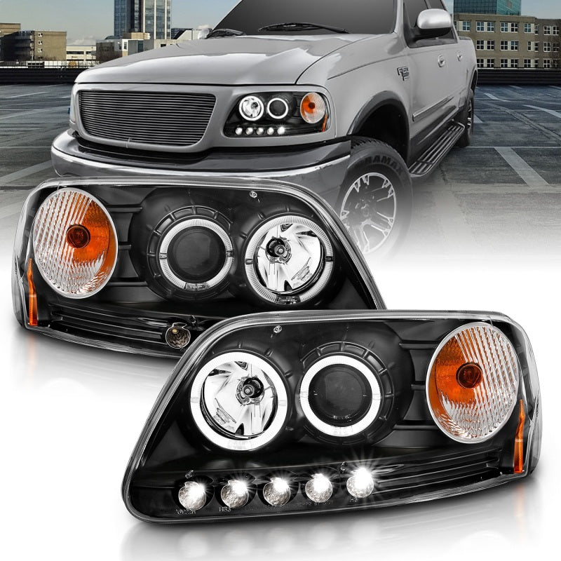 ANZO 1997.5-2003 Ford F-150 Projetor Faróis c/ Halo e LED Preto 1pc