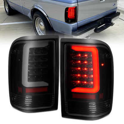 ANZO 1993-1997 Ford Ranger Luces traseras LED con barra de luz Carcasa negra Lente transparente