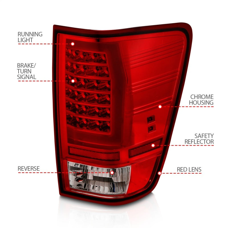 ANZO 04-15 Nissan Titan Full LED Taillights Chrome Housing Red/Clear Lens