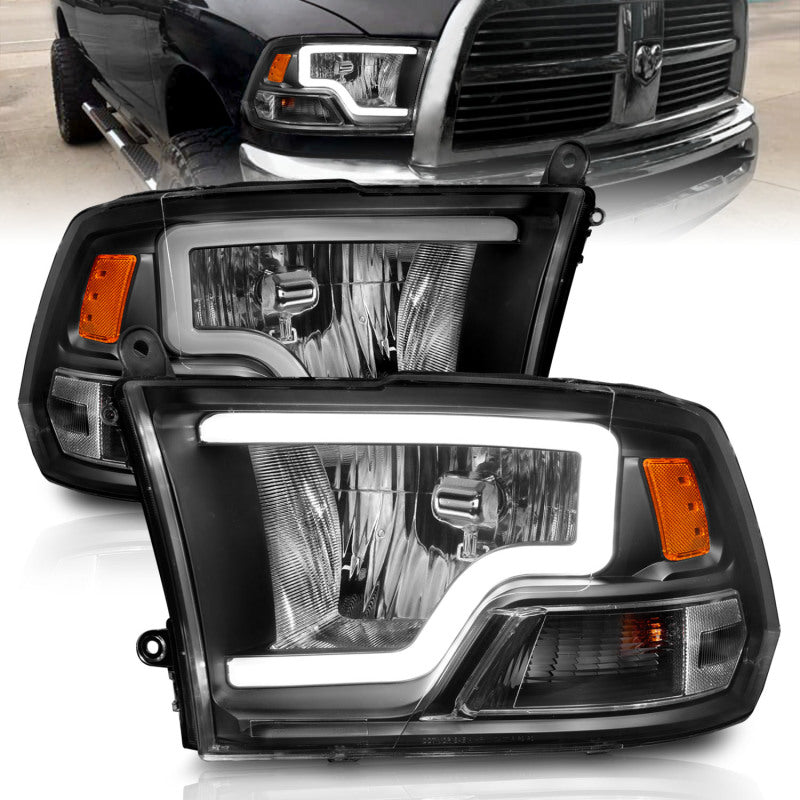ANZO 2009-2018 Dodge Ram 1500 Faros delanteros de cristal con barra de luz carcasa negra