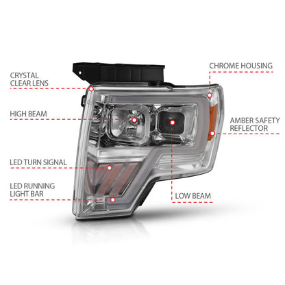 ANZO 2009-2014 Ford F-150 Projetor Farol Cromado Âmbar