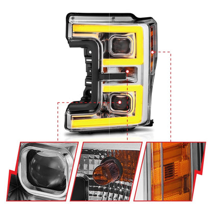 Faróis de LED ANZO 17-18 Ford F-250 Super Duty Plank-Style Farol de LED cromado (par)