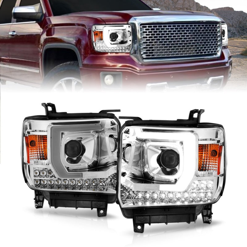 ANZO 14-15 GMC Sierra 1500/2500HD/3500HD Farol projetor estilo prancha - Caixa cromada