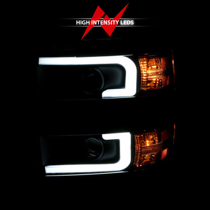 ANZO 2015-2016 Chevrolet Silverado Projetor Faróis c/ Plank Style Design Preto c/ Âmbar