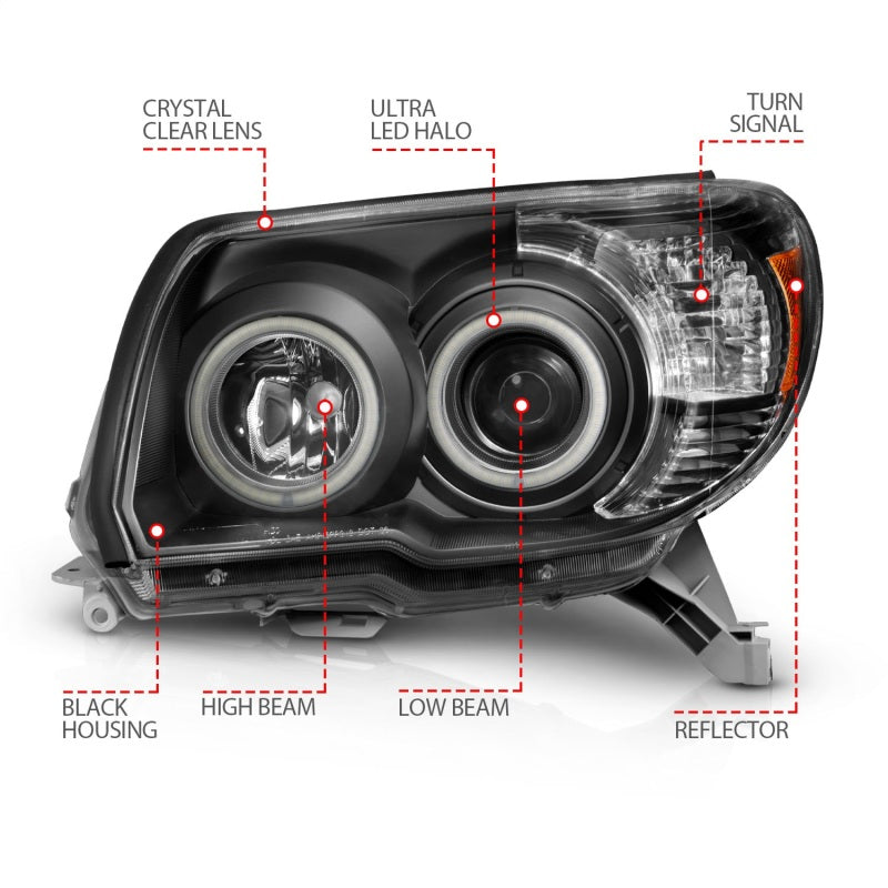 ANZO 2006-2009 Toyota 4Runner Proyector Faros delanteros con Halo Negro