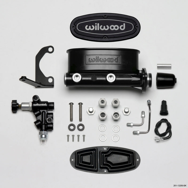 Kit Wilwood HV Tandem M/C com suporte L/H e válvula de propulsão - furo de 1 polegada preto