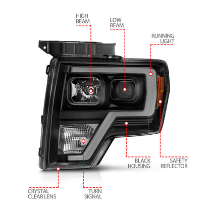 ANZO 2009-2014 Ford F-150 projetor barra de luz HL preto âmbar