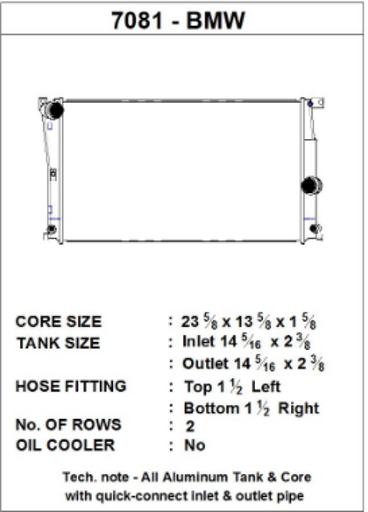 CSF BMW Serie 2 (F22/F23) / BMW Serie 3 (F30/F31/F34) / BMW Serie 4 (F32/F33/F36) Radiador A/T