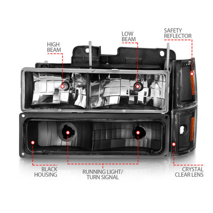 ANZO 88-98 Chevrolet C1500 Faróis de cristal preto
